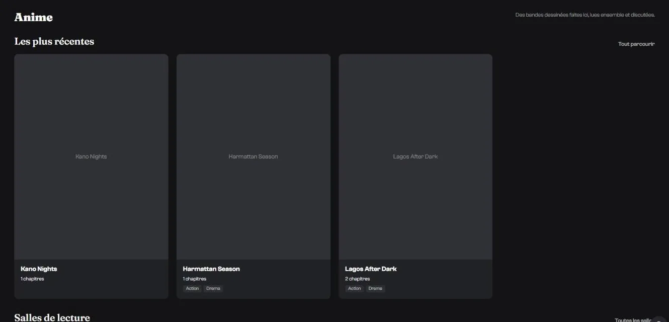 The anime hub home page, as built